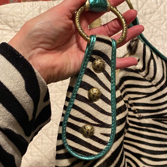 MAxx New York Zebra Fur Women's Bag with Teal Accents - Picture 3 of 10
